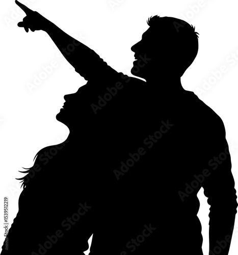 Romantic couple silhouette gazing upwards silhouette