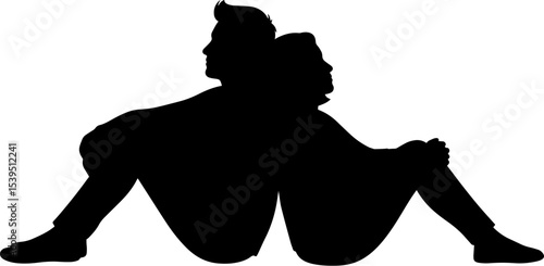 Romantic couple sitting back to back silhouette