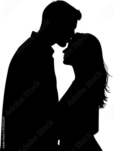 Romantic couple forehead kiss silhouette