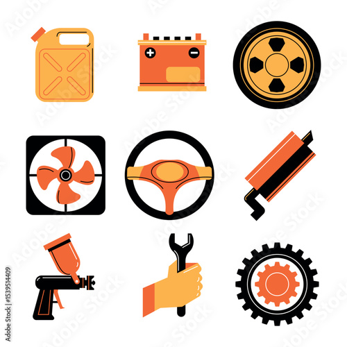 Car parts icon set Service and Repair with Components and accessories for different models of cars