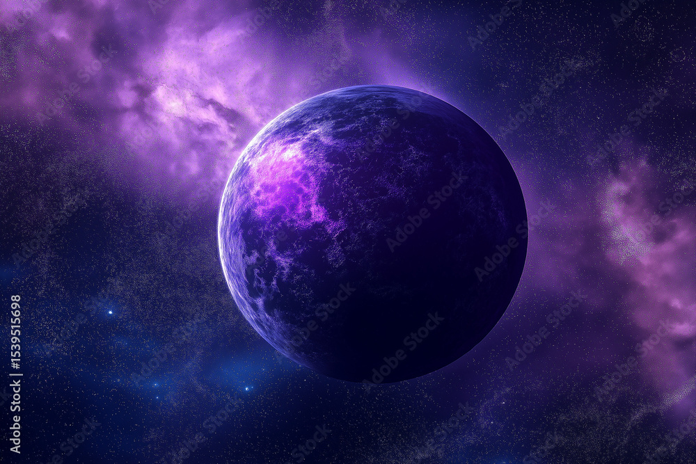 Fototapeta premium Purple Cosmic Sphere Glowing in Dark Space
