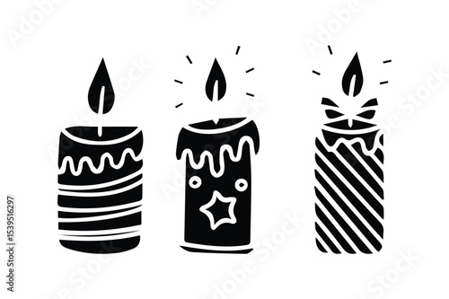 vector illustration of a Festive Candle Silhouette Trio – Holiday Decorative Flame Vector Clipart