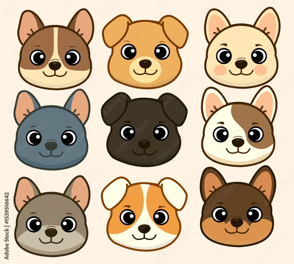 Fototapeta premium Vector Set of Happy Cute Dogs