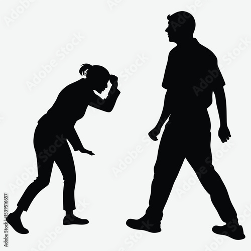 Tension rises as some people quarrel in a heated argument outdoors image silhouette design vector art and illustration