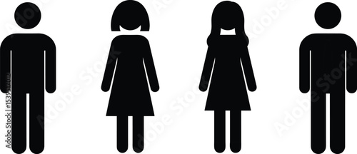 Vector illustration of male and female figures, gender icons, stickman and stickwoman silhouette, simple people pictogram for infographic design