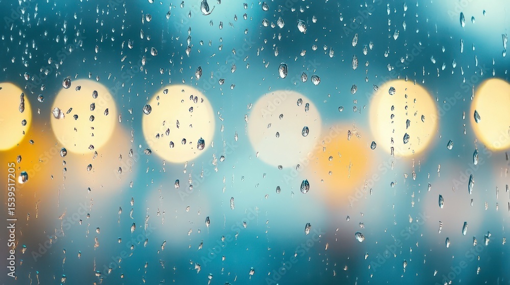 Rainy Day Reflections: A close-up shot of raindrops beading on a pane of glass, with blurred lights in the background, creating a mood of tranquility and introspection. Rainy Day Reflections: A close-up shot of raindrops beading on a pane of glass, with blurred lights in the background, creating a mood of tranquility and introspection.