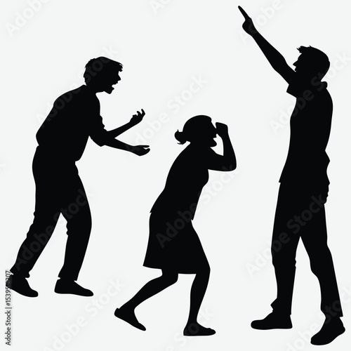 Tension rises as some people quarrel in a heated argument outdoors image silhouette design vector art and illustration