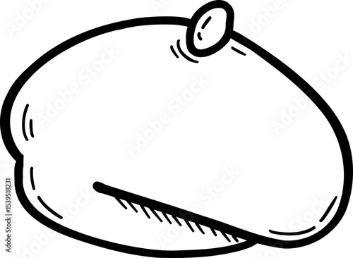 Hand drawn clothes and accessories outline doodle, Cartoon-style illustration of a beret hat.