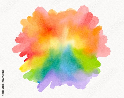 Radiant watercolor burst of rainbow hues in splash style, capturing celebration, color freedom, and positivity