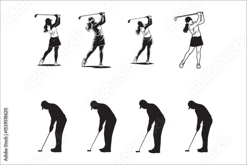 Golfer Swing Silhouette Design

Professional Golfer Vector Art

Golf Club Swing Illustration

Dynamic Golf Pose Silhouette

Tee Off Golfer Clipart Graphic