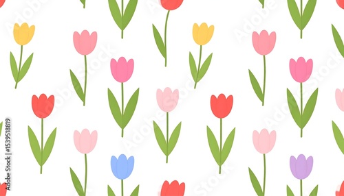 Wallpaper Mural Colorful Tulip Seamless Pattern. Torontodigital.ca