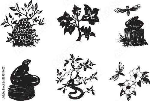 set of vector elements for design,flower, vector, floral, design, pattern, decoration, tattoo, illustration, black, ornament, silhouette, art, leaf, set, element, plant, nature, butterfly, swirl, symb