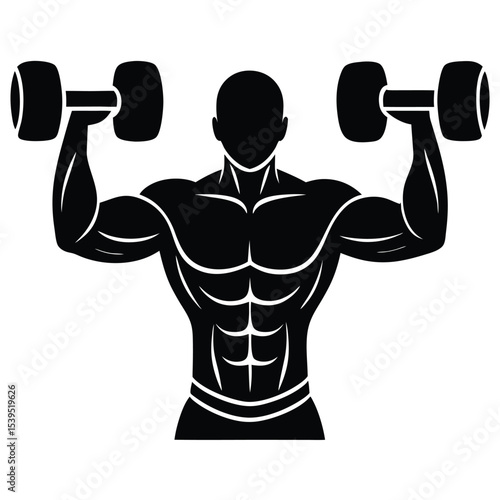 Muscular man lifting dumbbells isolated on white background