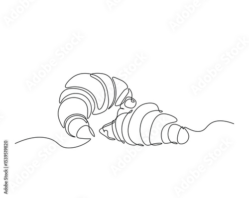 Croissant bread for desset outline drawing illustration. one continuous line drawing of croissant.