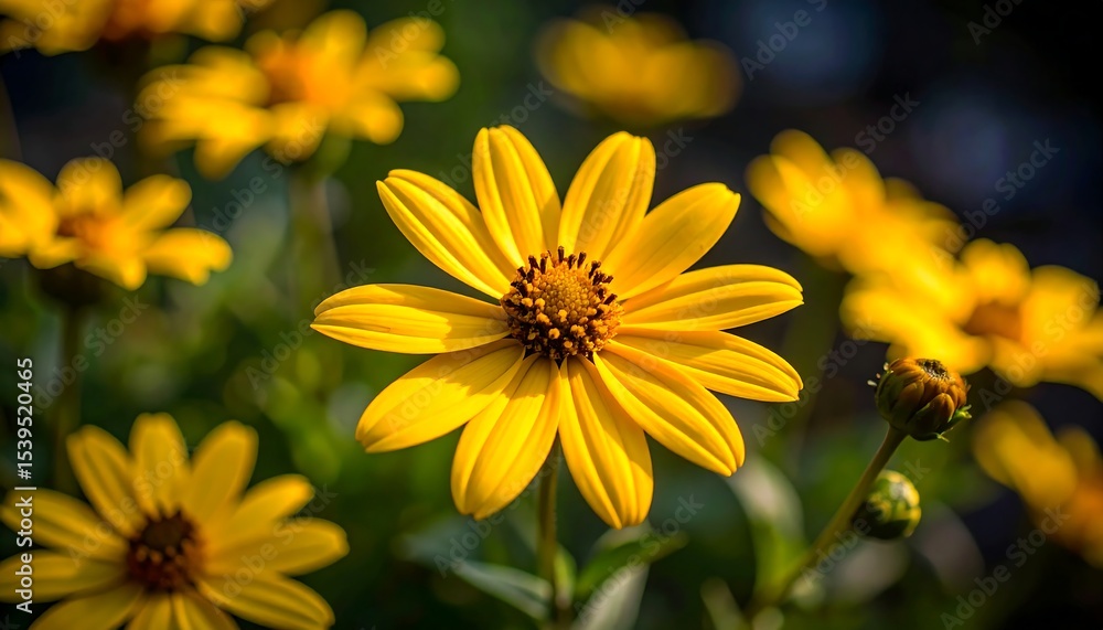 Fototapeta premium Yellow flowers with garden closeup.