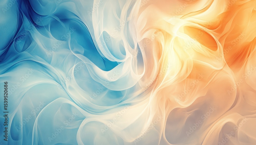 Obraz premium Abstract swirling fabric design in cool blue and warm orange tones