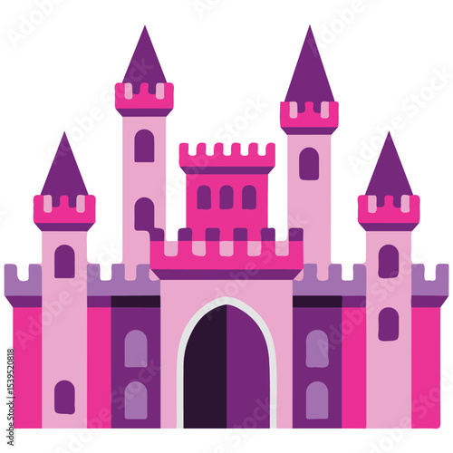 cartoon pink castle fairy tale building isolated vector illustration