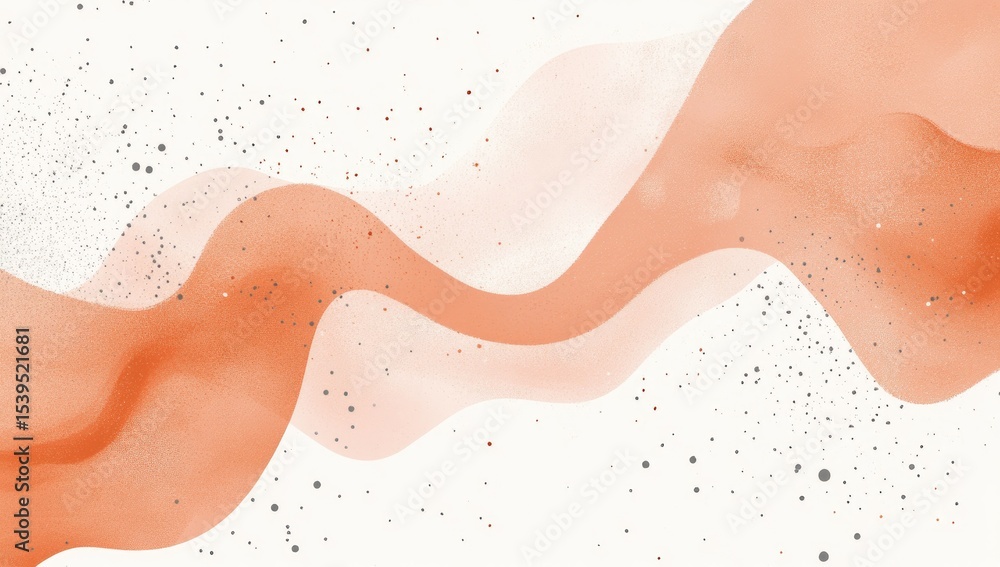 Fototapeta premium Abstract wavy forms in soft peach and white, dotted with light gray specks