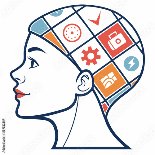 Conceptual illustration of a woman s mind with diverse skills