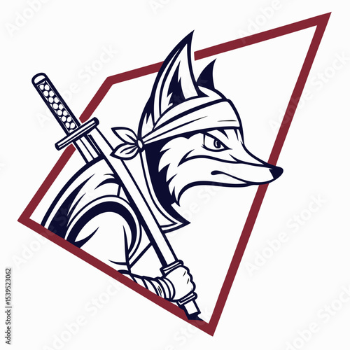 Samurai fox with katana in geometric frame