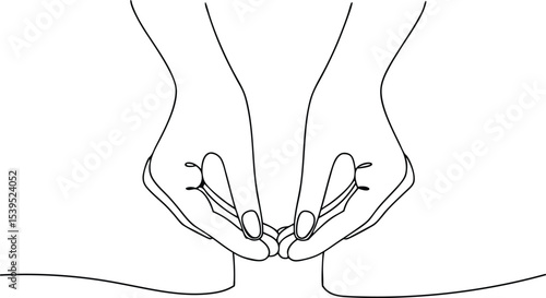 Hands Clasping in Unity: A delicate line drawing of two hands clasped together, symbolizing connection, support, and togetherness, evoking a sense of peace and understanding.