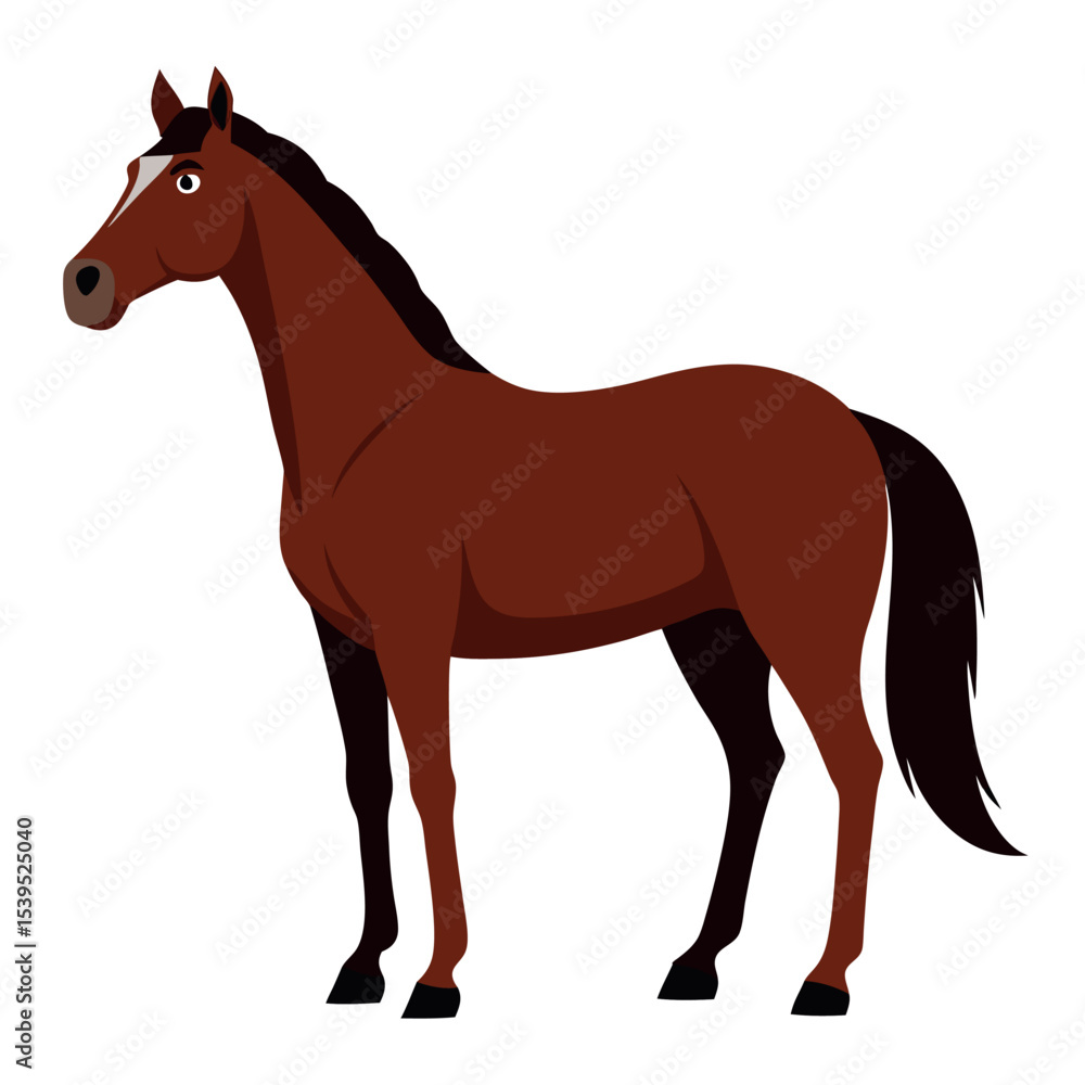Fototapeta premium Brown Mustang Horse Character Vector icon isolated on white background