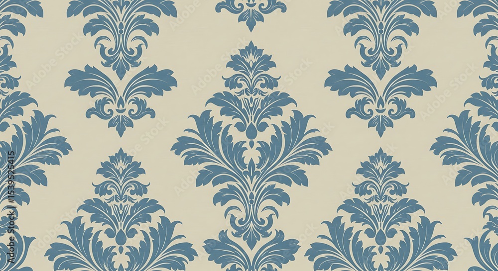 Elegant Damask Pattern Seamless Blue and Beige Floral Design for Wallpaper, Fabric, and More Elegant Damask Pattern Seamless Blue and Beige Floral Design for Wallpaper, Fabric, and More
