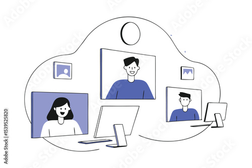 Online meeting or video conference illustration depicting communication and collaboration