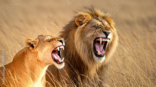 Majestic Lions Roaring in the African Savanna