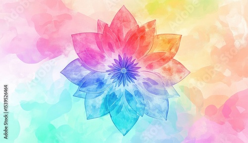 Abstract rainbow flower, soft watercolor style