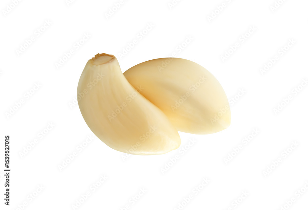 Side view of peeled garlic cloves or pieces in stack isolated with clipping path in png file format Side view of peeled garlic cloves or pieces in stack isolated with clipping path in png file format