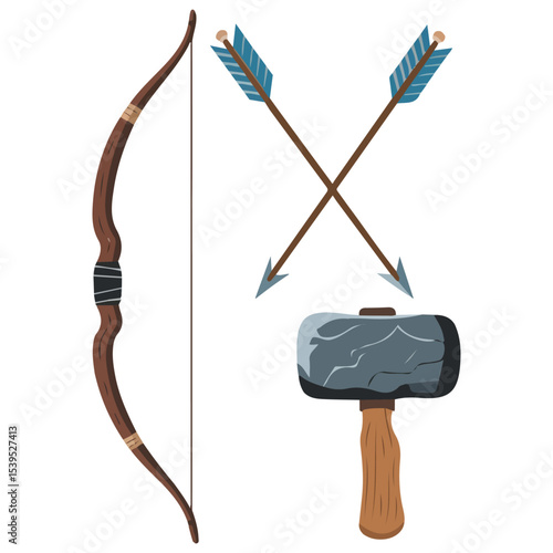 ancient tools set hunting weapons isolated vector illustration on white background