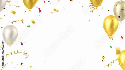 Anniversary and birthday celebration party illustration with shiny gold and silver balloons on white background with text