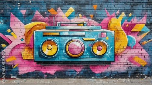 Boombox Graffiti Brick Wall Art