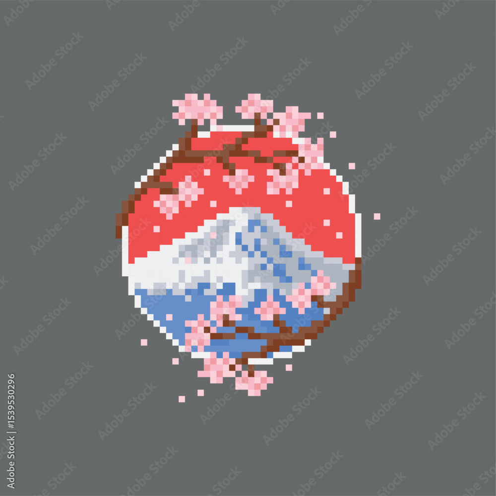 Fototapeta premium Mount Fuji, pixel art illustration