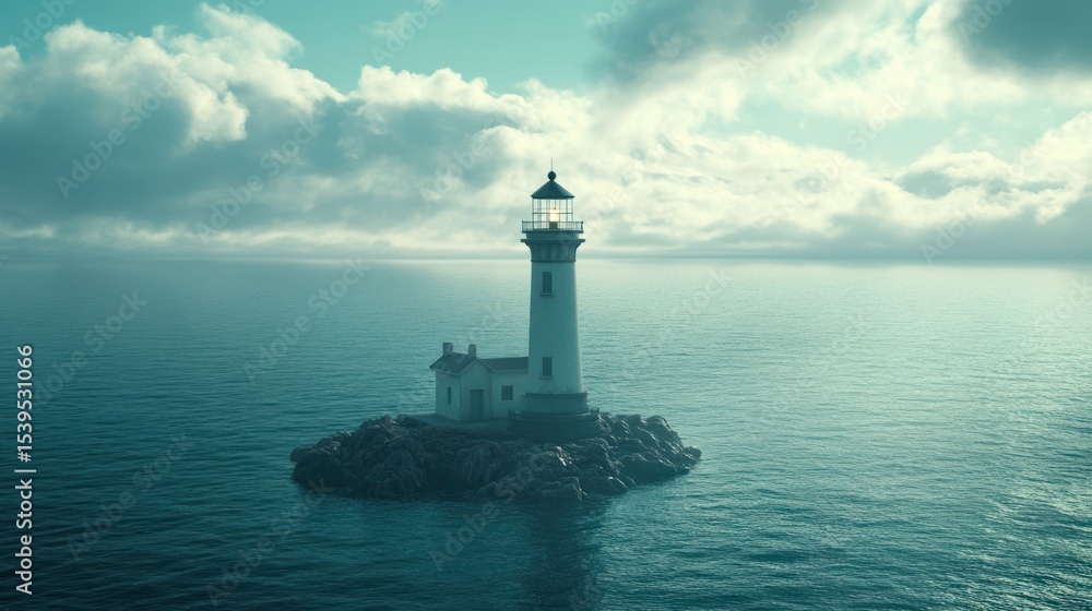 Fototapeta premium Coastal Lighthouse on Rocky Island