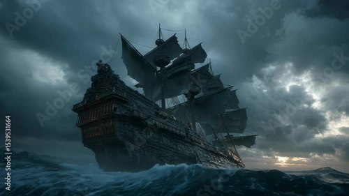 A Majestic Vessel Through A Stormy Sea
