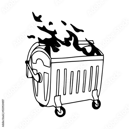 burning trash bin illustration