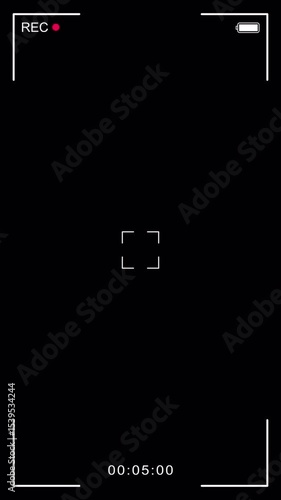 Camera recorder screen vertical overlay with transparent background. Smartphone video recorder. Alpha channel 4K video