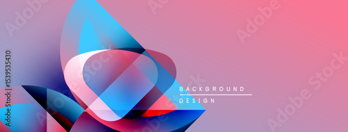 Abstract colorful shapes overlap, creating dynamic visual effect. Pink purple gradient background enhances modern design.