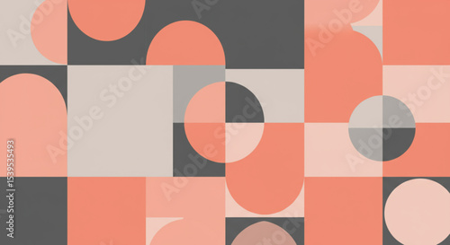Dynamic & Playful: A dynamic composition of geometric shapes—rectangles, squares, and perfect circles—in the style of modern Scandinavian abstract art.