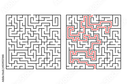 Square maze, simple logic game with labyrinths way.