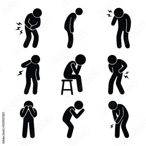 Pain and Discomfort Silhouette Icon Set