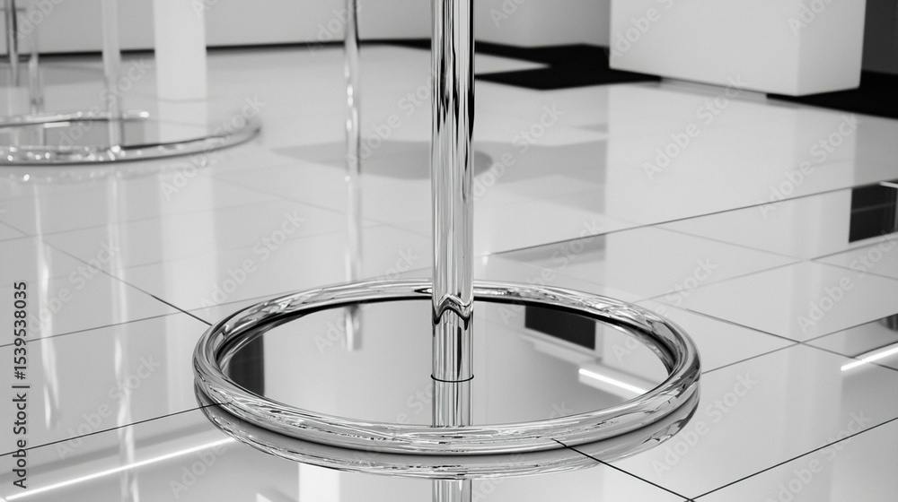 Obraz premium Chrome Stand, Circular Base, Reflective Floor