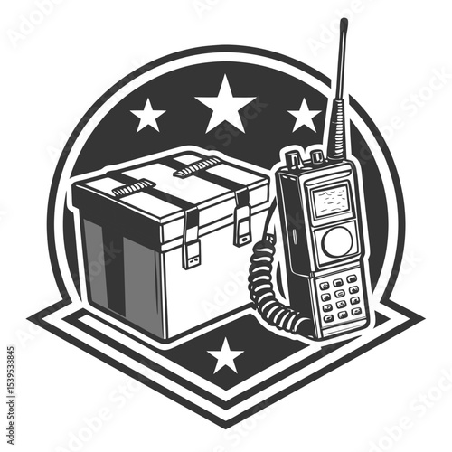 Army symbol logo with signal radio and box vector