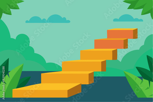 Abstract yellow steps leading to success in nature