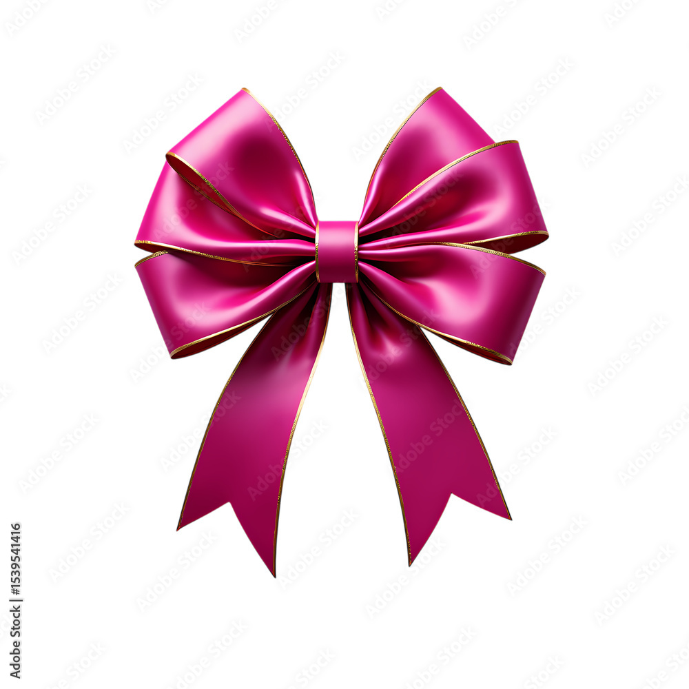 Fototapeta premium A shiny pink bow with gold trim on a isolated on transparent background