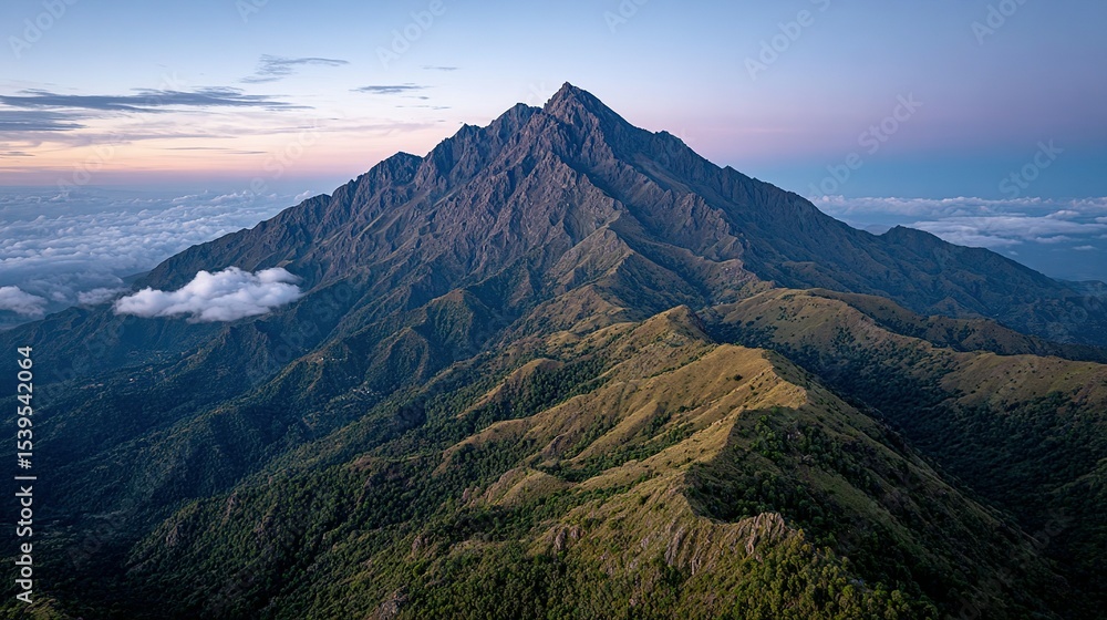 Naklejka premium Mountain range with clouds and peaks.
