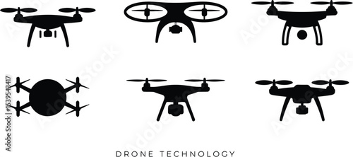 Various drone silhouettes displayed against a gray and white background