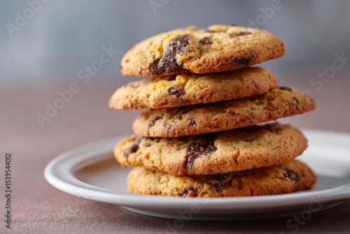 Wallpaper Mural Freshly baked chocolate chip cookies stacked on white ceramic plate Torontodigital.ca
